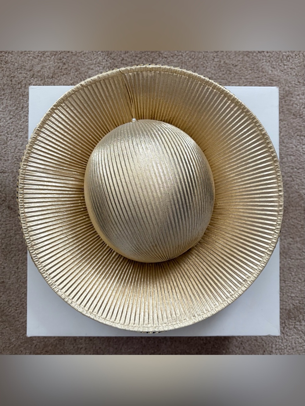 Gold Pleated Flower Statement Hat